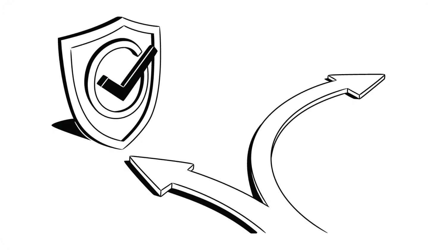 Illustration of two arrows heading towards the LifeLock shield logo with one of them splitting off in a different direction